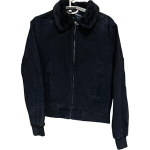 Brandy Melville Womens Leather Jacket One Size Black Full Zip FLAW